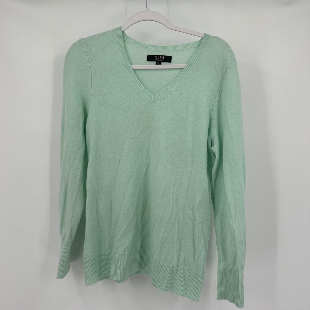 Alex Marie Women Preppy Cashmere Sweater Sz XL Mint Green Quiet Luxury Soft Girl